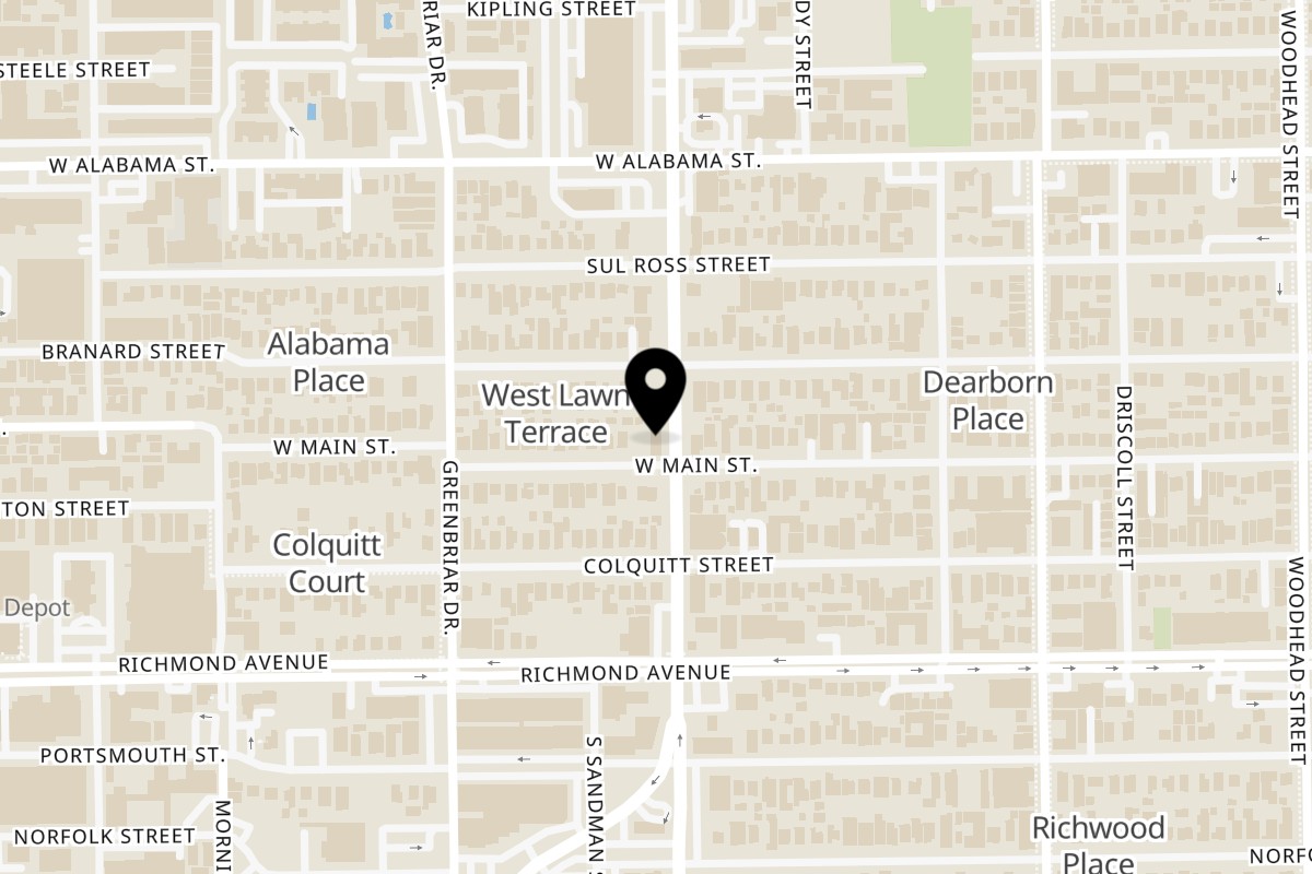 Map showing the location of Gusto Gourmet on 3306 Shepherd Dr in Houston